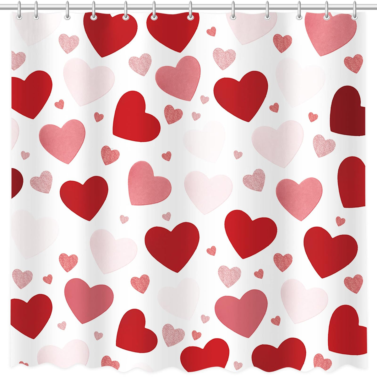 70.8"Valentines Shower Curtain Rose-Gold Pink Burgundy-Red Love Hearts Shower Curtain for Valentine's Day