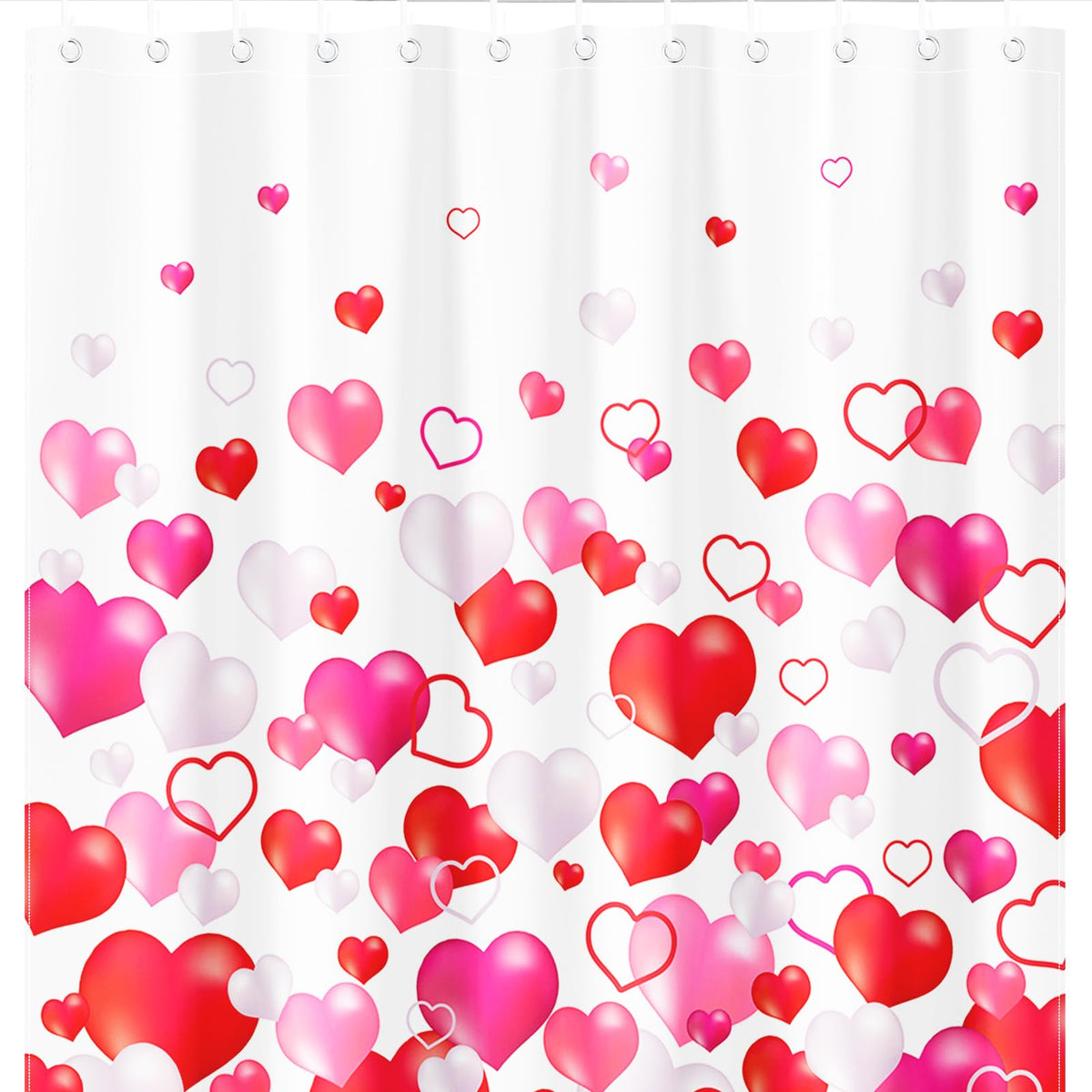 Valentines Shower Curtain Set 70.8"x70.8" Pink and Red Love Heart Shower Curtain for Bathroom Romantic