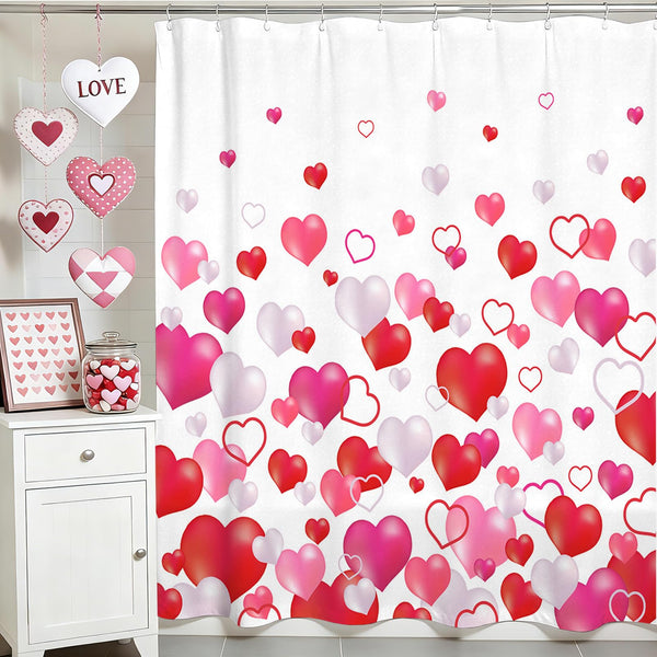 Valentines Shower Curtain Set 70.8"x70.8" Pink and Red Love Heart Shower Curtain for Bathroom Romantic