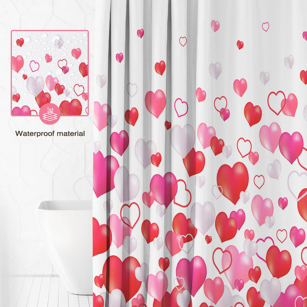 Valentines Shower Curtain Set 70.8"x70.8" Pink and Red Love Heart Shower Curtain for Bathroom Romantic