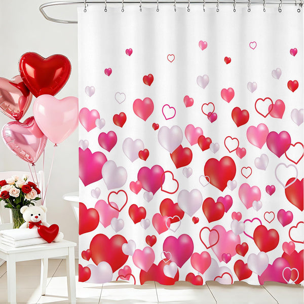 Valentines Shower Curtain Set 70.8"x70.8" Pink and Red Love Heart Shower Curtain for Bathroom Romantic