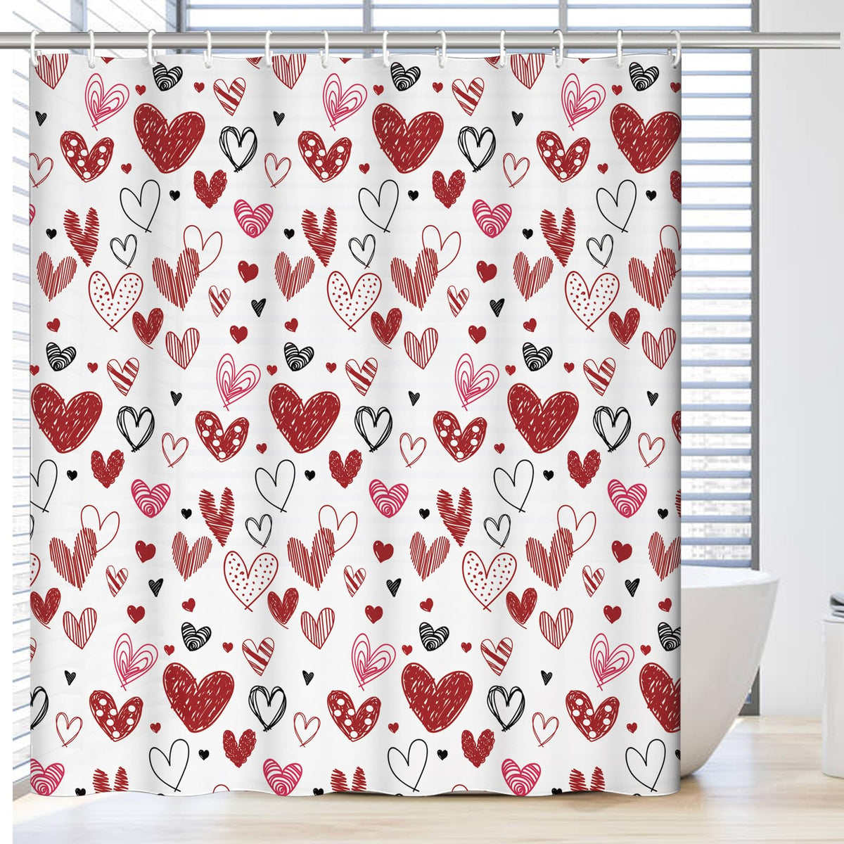 Valentines Shower Curtain Set for Bathroom, 70.8" Shower Curtain for Chic Elegant Bathroom Decor