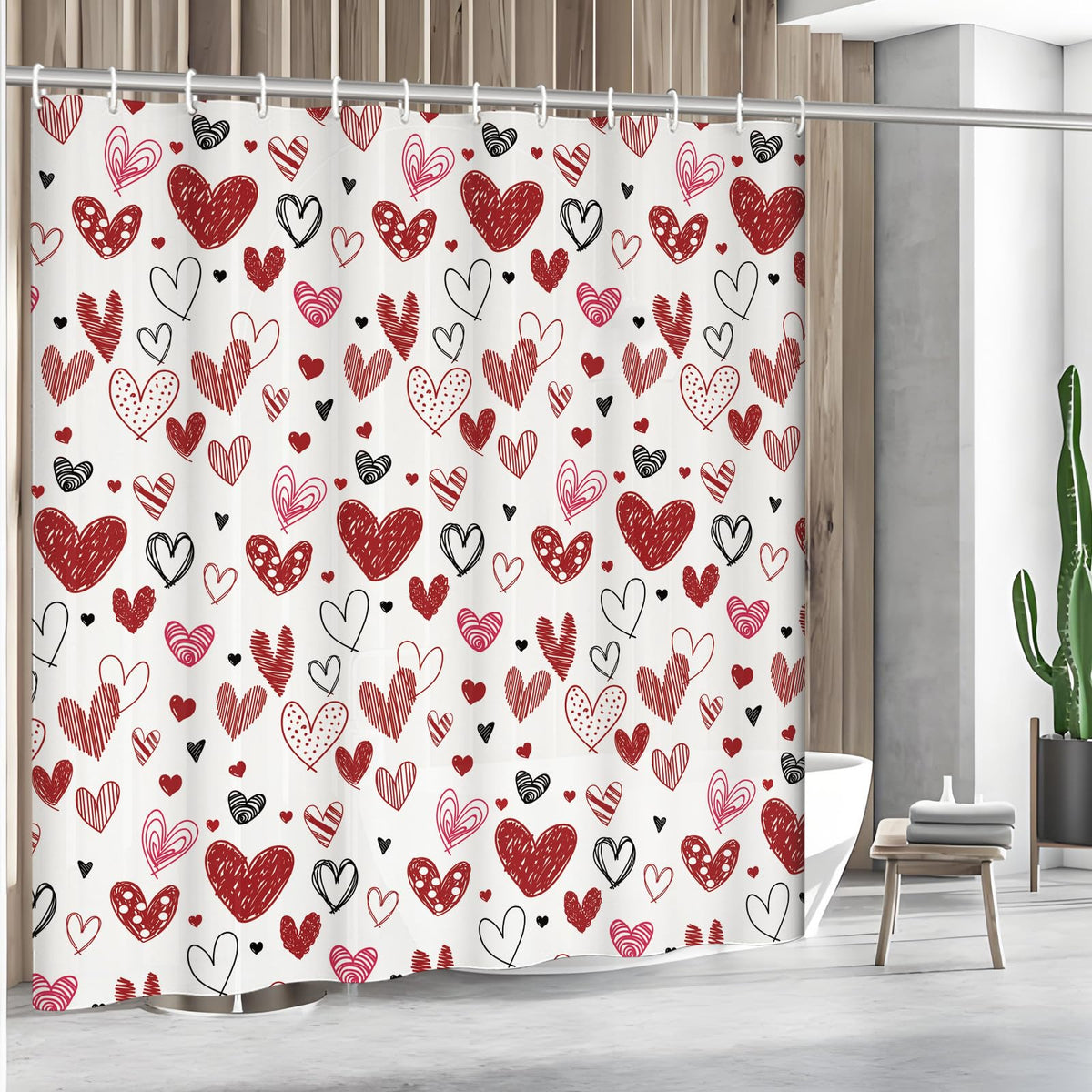 Valentines Shower Curtain Set for Bathroom, 70.8" Shower Curtain for Chic Elegant Bathroom Decor