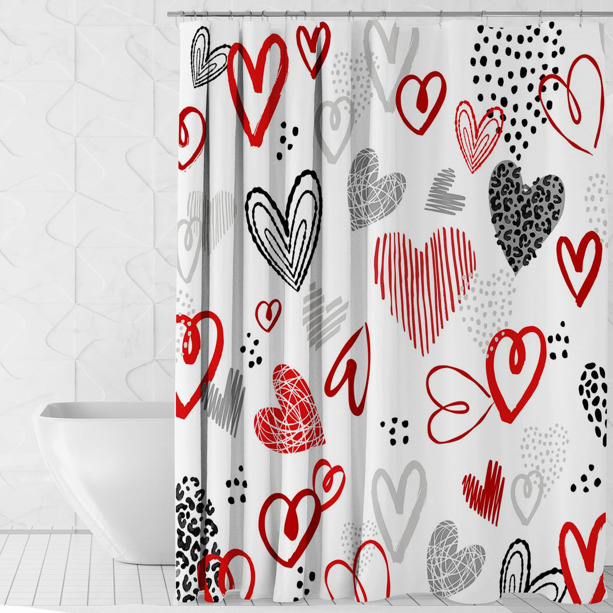 70.8"x70.8" Valentines Shower Curtain Valentines Red Heart Shower for Bathroom Valentine Bathroom Decor