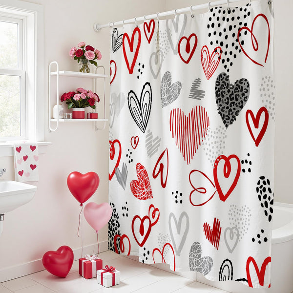 70.8"x70.8" Valentines Shower Curtain Valentines Red Heart Shower for Bathroom Valentine Bathroom Decor