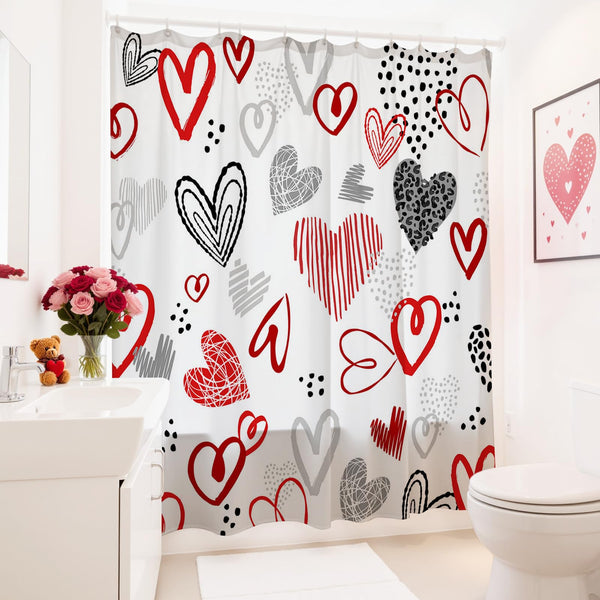 70.8"x70.8" Valentines Shower Curtain Valentines Red Heart Shower for Bathroom Valentine Bathroom Decor
