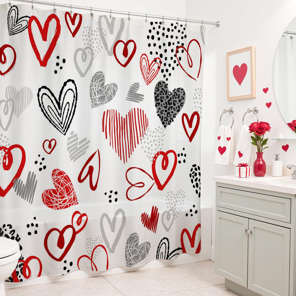 70.8"x70.8" Valentines Shower Curtain Valentines Red Heart Shower for Bathroom Valentine Bathroom Decor