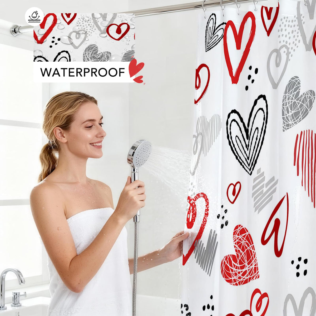 70.8"x70.8" Valentines Shower Curtain Valentines Red Heart Shower for Bathroom Valentine Bathroom Decor