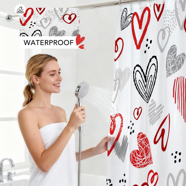 70.8"x70.8" Valentines Shower Curtain Valentines Red Heart Shower for Bathroom Valentine Bathroom Decor