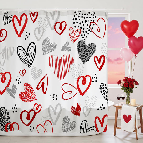 70.8"x70.8" Valentines Shower Curtain Valentines Red Heart Shower for Bathroom Valentine Bathroom Decor