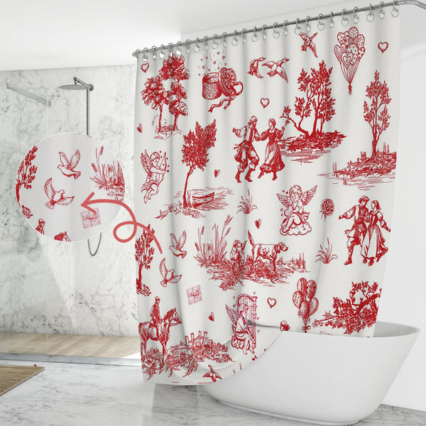 Valentines Shower Curtain Vintage, 70.8"Love Theme Valentines Gift for Bathtub Romantic Bathroom Decor