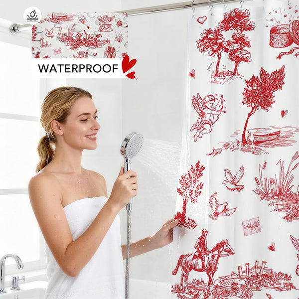 Valentines Shower Curtain Vintage, 70.8"Love Theme Valentines Gift for Bathtub Romantic Bathroom Decor