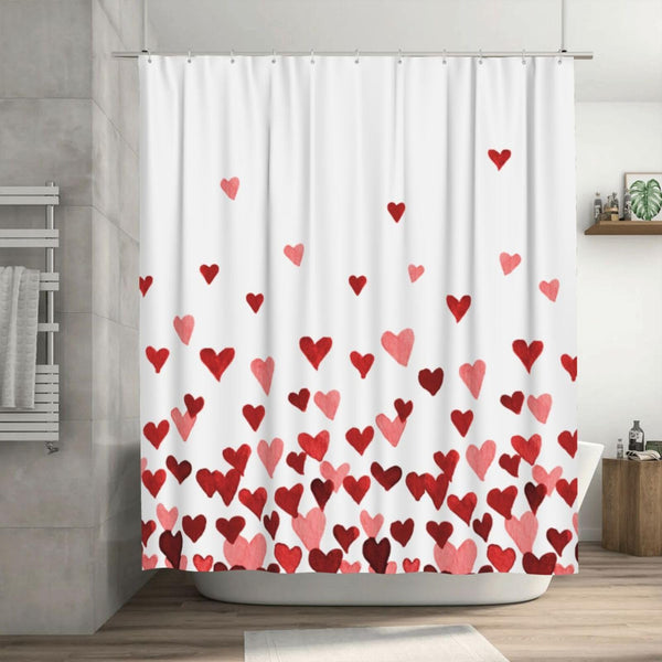 70.8"x70.8" Valentines Shower Curtain Watercolor Red Heart Waterproof Polyester Fabric Bathroom Decorations