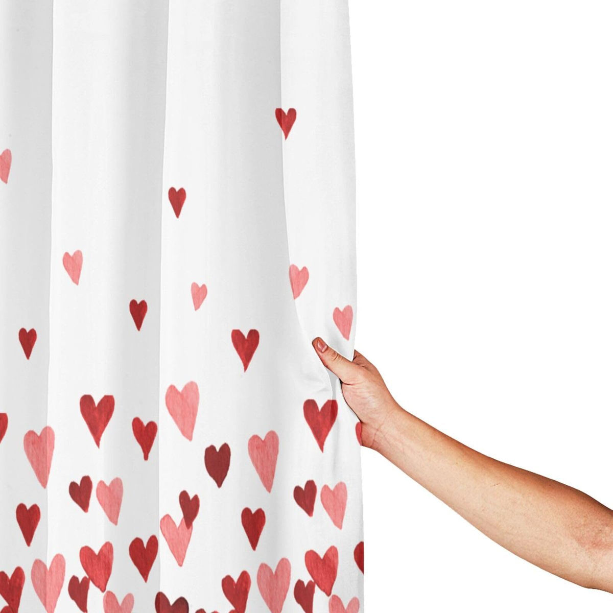 70.8"x70.8" Valentines Shower Curtain Watercolor Red Heart Waterproof Polyester Fabric Bathroom Decorations