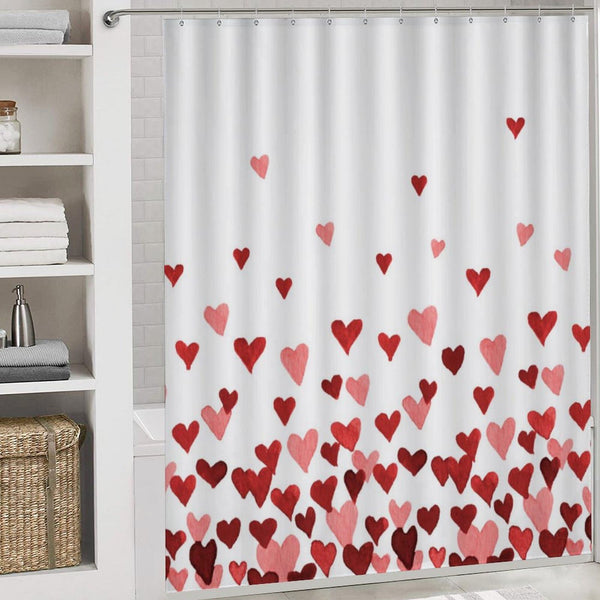 70.8"x70.8" Valentines Shower Curtain Watercolor Red Heart Waterproof Polyester Fabric Bathroom Decorations