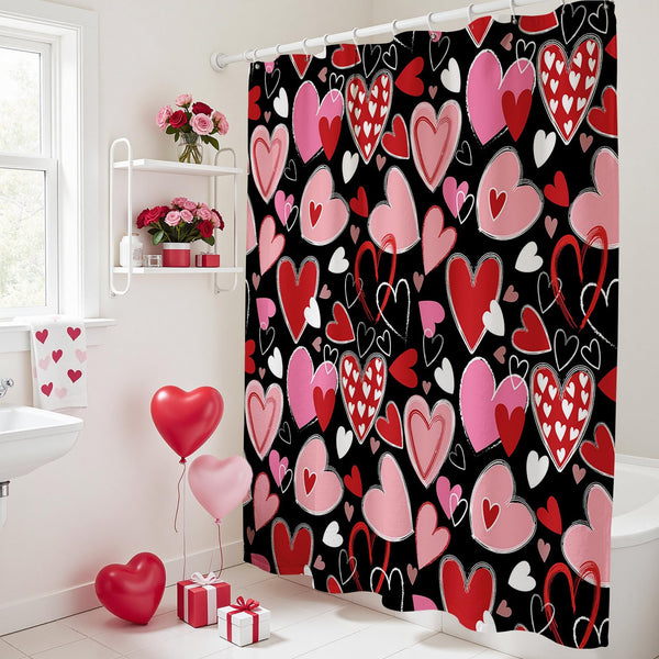 70.8"Valentines Shower Curtain Y2K Sweet Heart Valentines Shower Curtain Set Romantic Valentines Gift