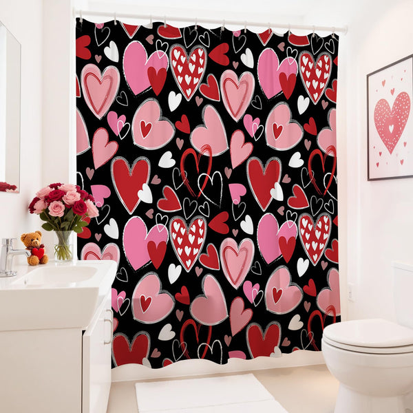 70.8"Valentines Shower Curtain Y2K Sweet Heart Valentines Shower Curtain Set Romantic Valentines Gift