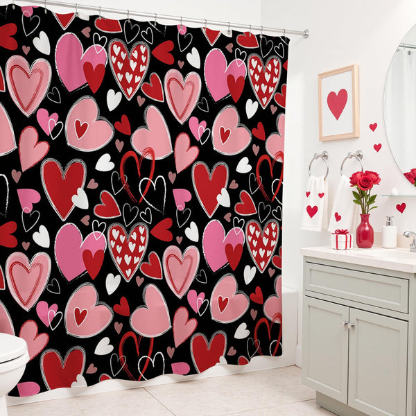 70.8"Valentines Shower Curtain Y2K Sweet Heart Valentines Shower Curtain Set Romantic Valentines Gift