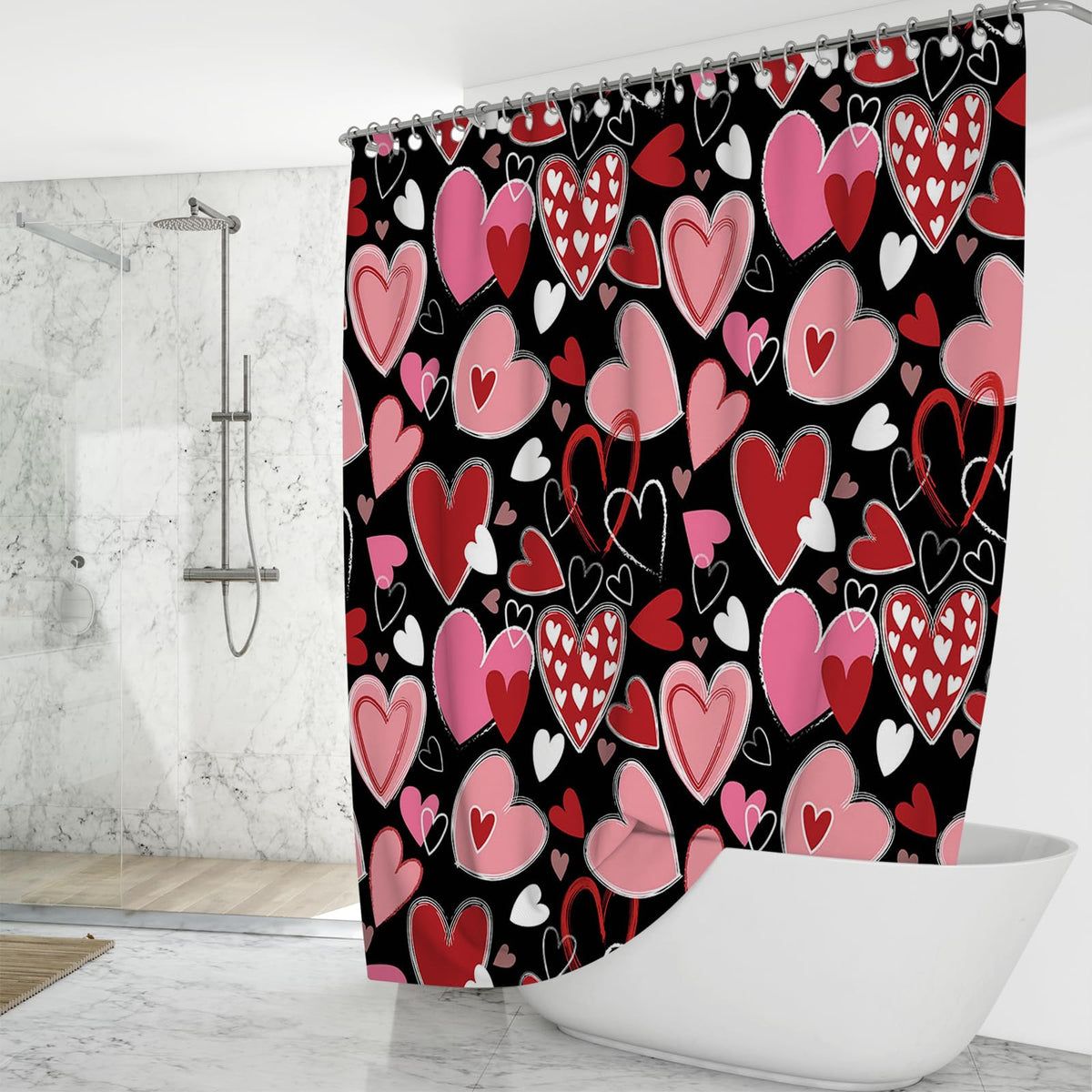 70.8"Valentines Shower Curtain Y2K Sweet Heart Valentines Shower Curtain Set Romantic Valentines Gift