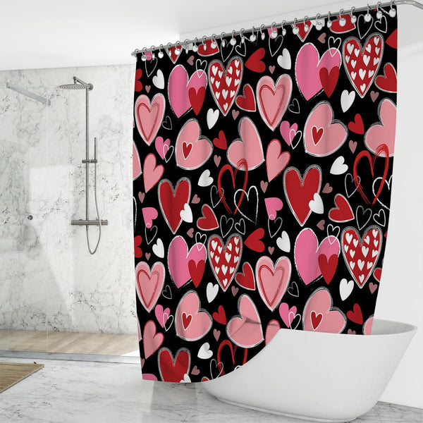 70.8"Valentines Shower Curtain Y2K Sweet Heart Valentines Shower Curtain Set Romantic Valentines Gift