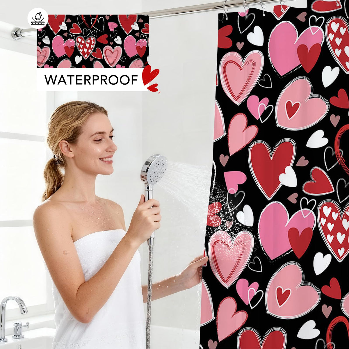 70.8"Valentines Shower Curtain Y2K Sweet Heart Valentines Shower Curtain Set Romantic Valentines Gift