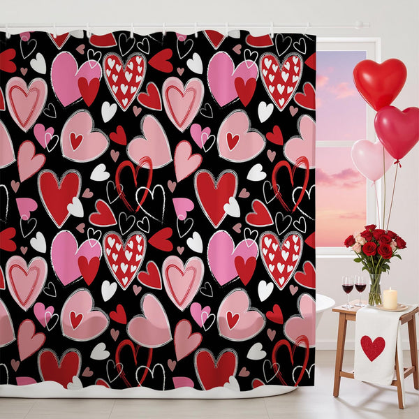 70.8"Valentines Shower Curtain Y2K Sweet Heart Valentines Shower Curtain Set Romantic Valentines Gift