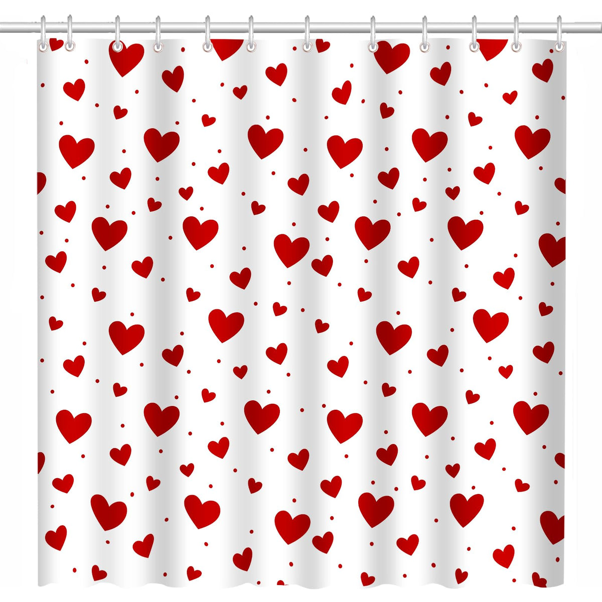 Valentines Shower Curtain, 70.8" Heart Shower Curtain Valentines Shower Curtains with White Heart Design