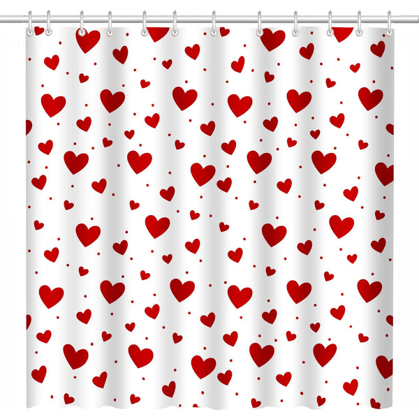 Valentines Shower Curtain, 70.8" Heart Shower Curtain Valentines Shower Curtains with White Heart Design