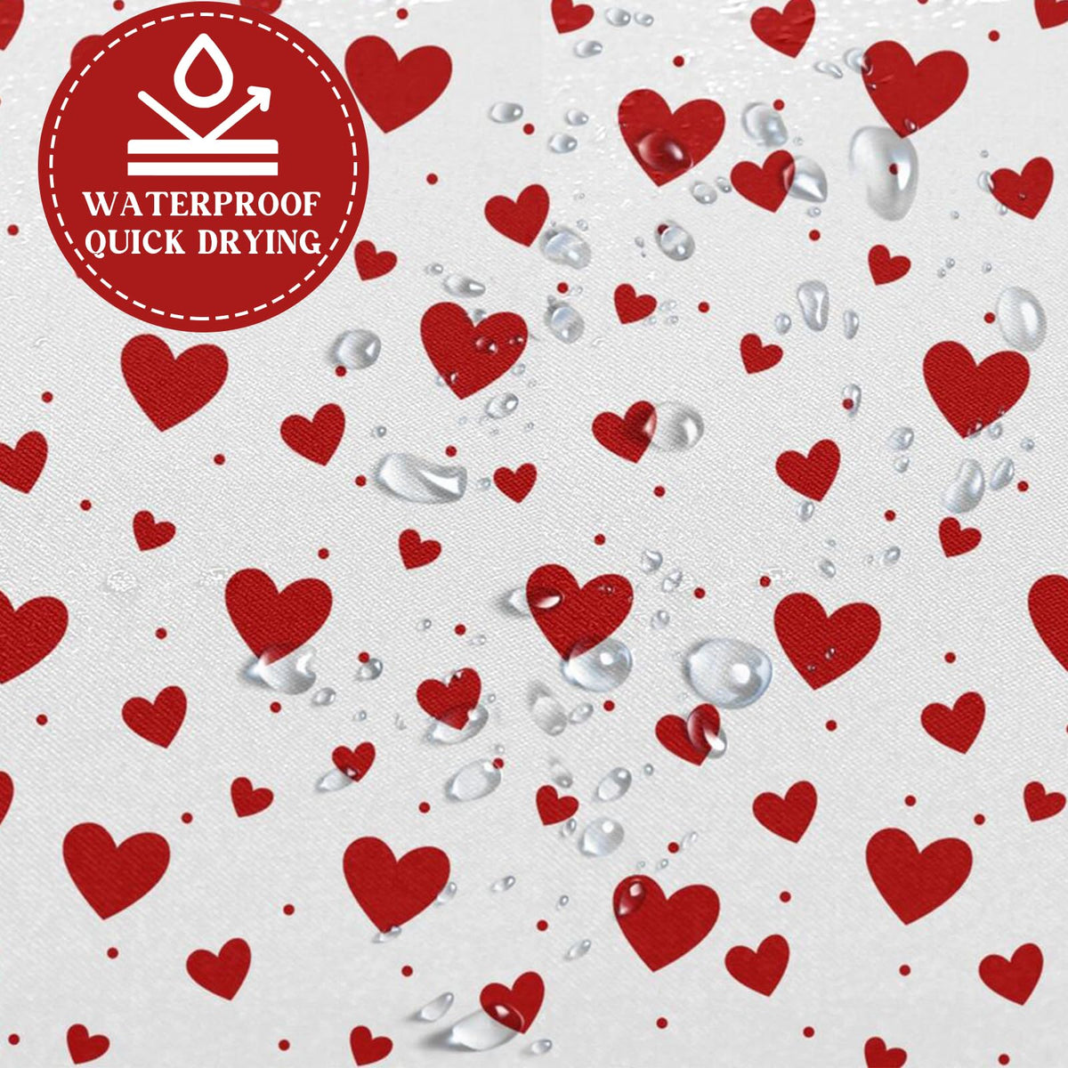 Valentines Shower Curtain, 70.8" Heart Shower Curtain Valentines Shower Curtains with White Heart Design