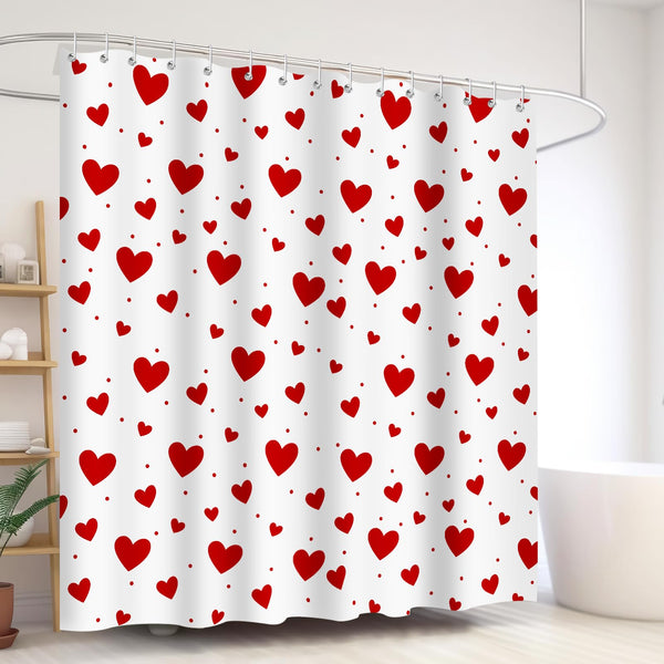 Valentines Shower Curtain, 70.8" Heart Shower Curtain Valentines Shower Curtains with White Heart Design