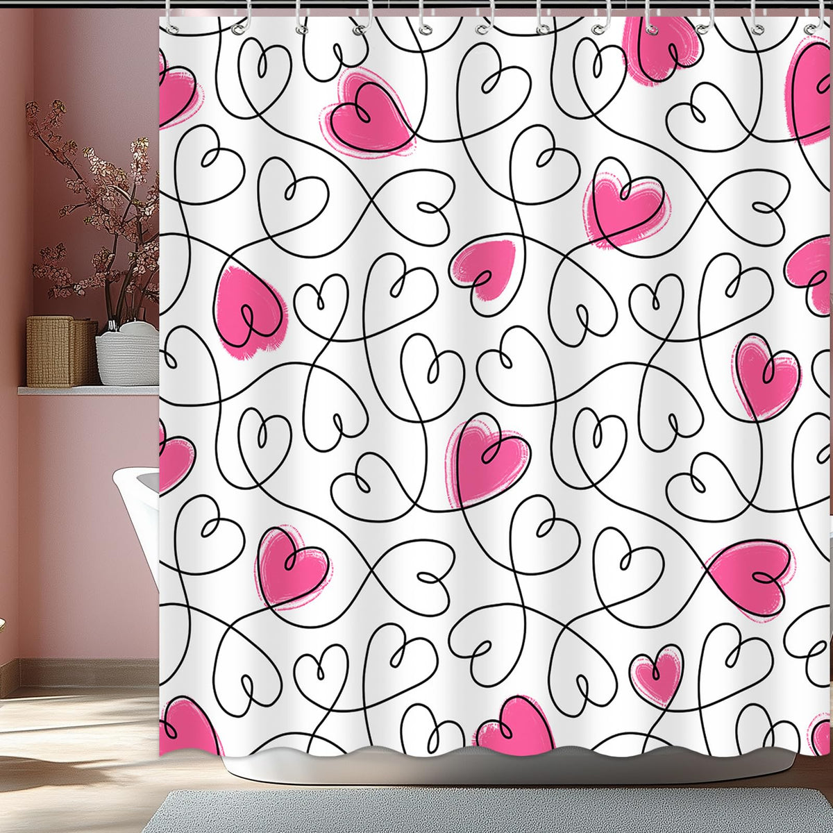 70.8"x70.8" Valentines Shower Curtain,Pink Heart Valentine Days Bath Curtain for Valentines Bathroom Decor