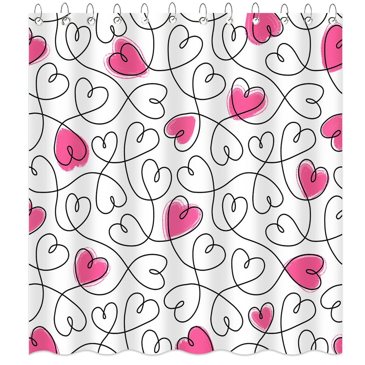 70.8"x70.8" Valentines Shower Curtain,Pink Heart Valentine Days Bath Curtain for Valentines Bathroom Decor