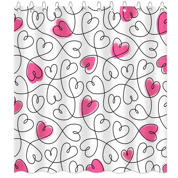 70.8"x70.8" Valentines Shower Curtain,Pink Heart Valentine Days Bath Curtain for Valentines Bathroom Decor