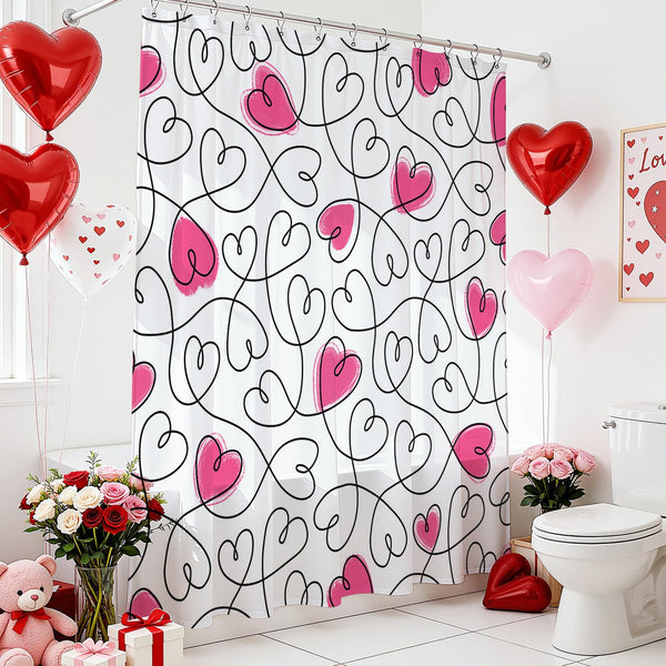 70.8"x70.8" Valentines Shower Curtain,Pink Heart Valentine Days Bath Curtain for Valentines Bathroom Decor