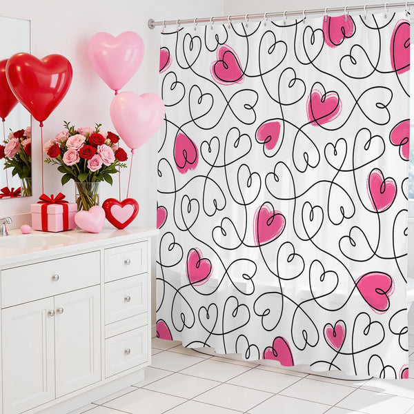70.8"x70.8" Valentines Shower Curtain,Pink Heart Valentine Days Bath Curtain for Valentines Bathroom Decor