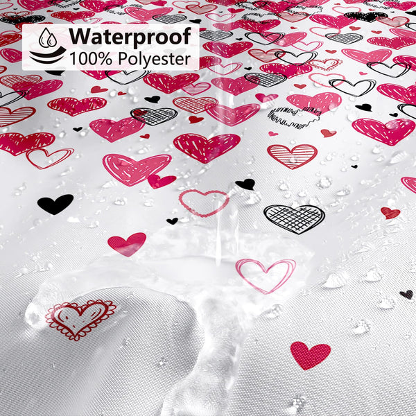 Valentines Shower Curtain, 70.8"Red Pink Black Doodle Style Love Hearts Shower Curtain for Valentine's Day