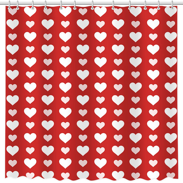 Valentines Shower Curtain,70.8"Red Pink and White Little Hearts Shower Curtain for Valentine's Day