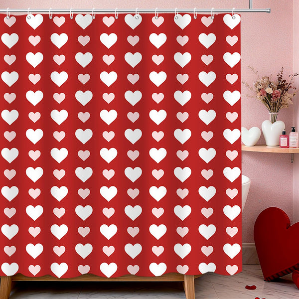 Valentines Shower Curtain,70.8"Red Pink and White Little Hearts Shower Curtain for Valentine's Day