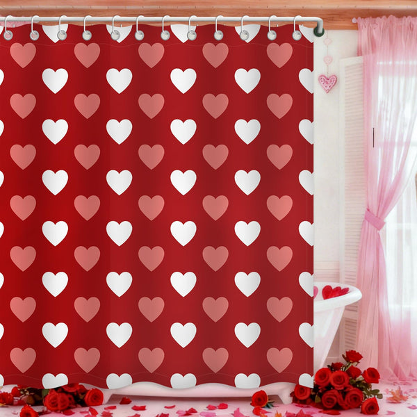 Valentines Shower Curtain, Valentines Day Decor Red Heart Bathroom Curtain Set 70.8"x70.8"