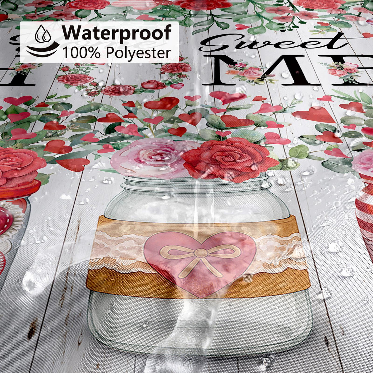 Valentines Shower Curtain,70.8"Valentines Green Eucalyptus Red Pink Floral Love Hearts Shower Curtain