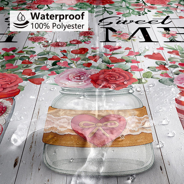 Valentines Shower Curtain,70.8"Valentines Green Eucalyptus Red Pink Floral Love Hearts Shower Curtain