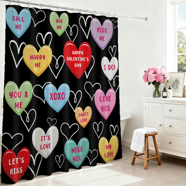 70.8"Valentines Shower Curtain for Bathroom - Sweet Heart Valentine's Day Decor Pink Heart Shower Curtain