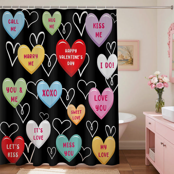 70.8"Valentines Shower Curtain for Bathroom - Sweet Heart Valentine's Day Decor Pink Heart Shower Curtain