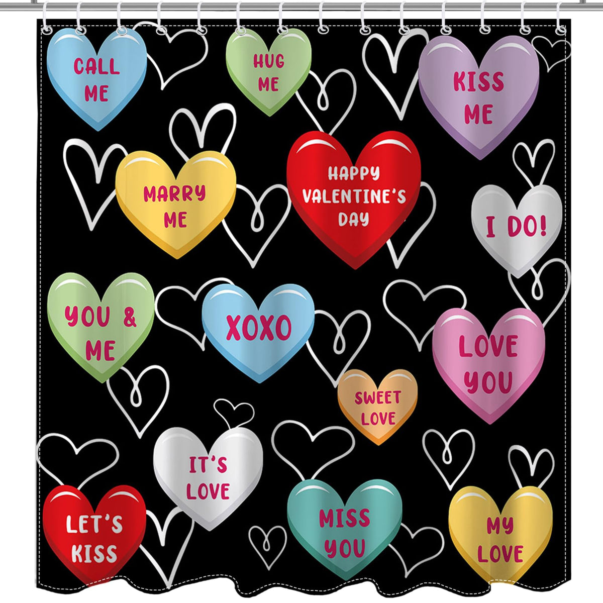 70.8"Valentines Shower Curtain for Bathroom - Sweet Heart Valentine's Day Decor Pink Heart Shower Curtain