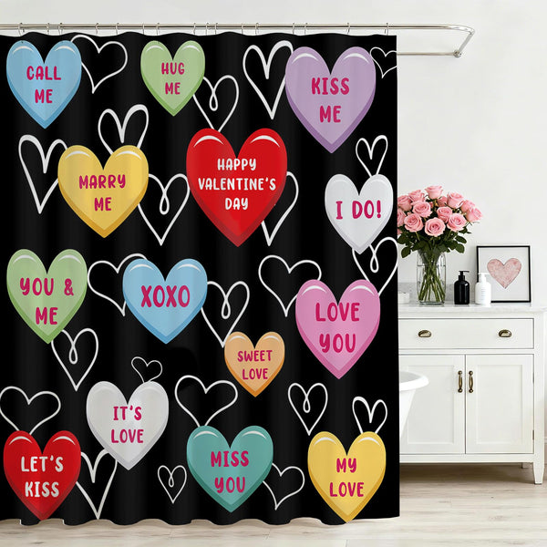 70.8"Valentines Shower Curtain for Bathroom - Sweet Heart Valentine's Day Decor Pink Heart Shower Curtain