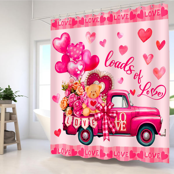 Valentines Shower Curtain for Bathroom, Pink Decorations and Decor,Waterproof Polyester 70.8x70.8 Inch