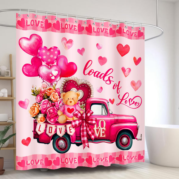 Valentines Shower Curtain for Bathroom, Pink Decorations and Decor,Waterproof Polyester 70.8x70.8 Inch