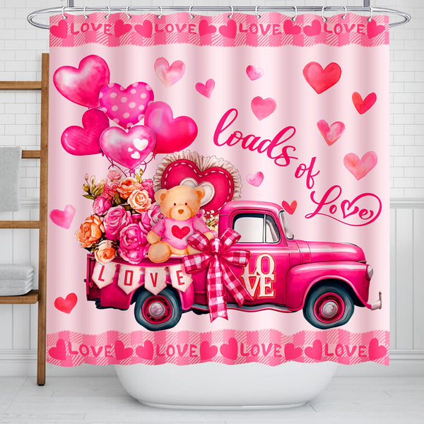 Valentines Shower Curtain for Bathroom, Pink Decorations and Decor,Waterproof Polyester 70.8x70.8 Inch