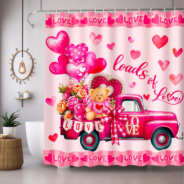 Valentines Shower Curtain for Bathroom, Pink Decorations and Decor,Waterproof Polyester 70.8x70.8 Inch