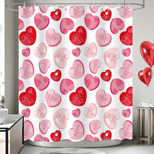 Valentines Shower Curtain for Bathroom, Pink Red Love Heart Romantic Shower Curtain, 70.8"x70.8"